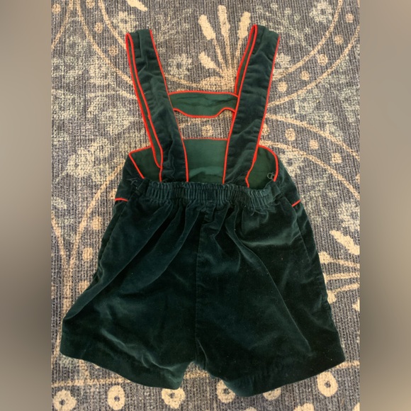 Vintage green VELVET embroidered flower Christmas overalls Christmas outfit - Picture 2 of 4